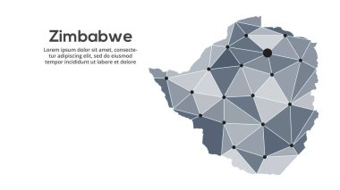 Zimbabwe iletişim ağı haritası. Şehir ışıklarıyla düşük polyester küresel haritanın vektör görüntüsü.