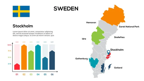 Carte Suède Image Vectorielle Une Carte Globale Sous Forme Régions — Image vectorielle