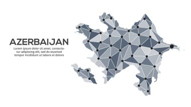 Azerbaycan iletişim ağı haritası. Şehir ışıklarıyla düşük polyester küresel haritanın vektör görüntüsü.