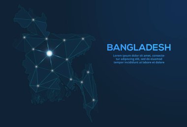 Bangladeş iletişim ağı haritası. Şehir biçiminde ışıkları olan küresel bir haritanın düşük poli görüntüsünü yönlendir.