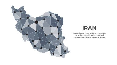 İran iletişim ağı haritası. Şehir ışıklarıyla düşük polyester küresel haritanın vektör görüntüsü.