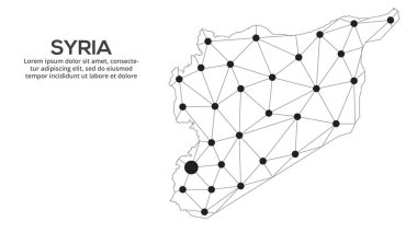Suriye iletişim ağı haritası. Şehir ışıklarıyla düşük polyester küresel haritanın vektör görüntüsü.