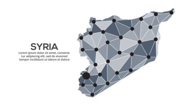 Suriye iletişim ağı haritası. Şehir ışıklarıyla düşük polyester küresel haritanın vektör görüntüsü.