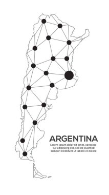 Argentina communication network map. Vector image of a low poly global map with city lights.