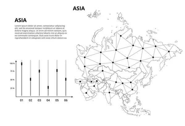 Carte Réseau Communication Asie Image Vectorielle Une Carte Mondiale Basse — Image vectorielle