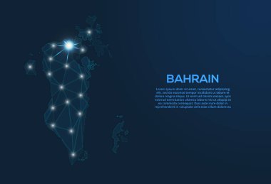 Bahreyn iletişim ağı haritası. Şehir biçiminde ışıkları olan küresel bir haritanın düşük poli görüntüsünü yönlendir.