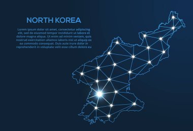 Kuzey Kore iletişim ağı haritası. Şehir biçiminde ışıkları olan küresel bir haritanın düşük poli görüntüsünü yönlendir.