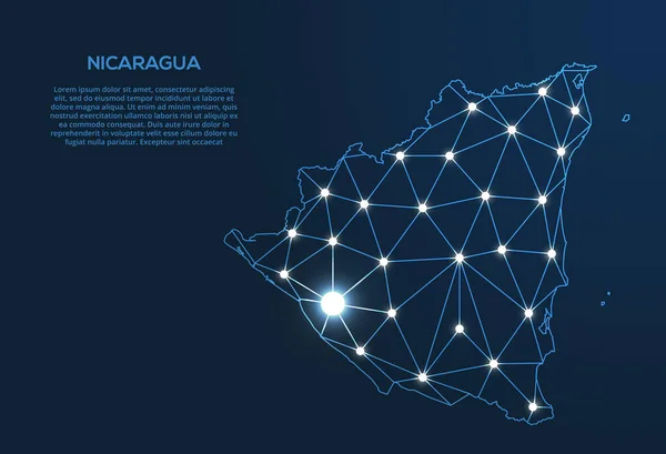 Nicaraguas Kommunikationsnätverkskarta Vektor Låg Poly Bild Global Karta Med Ljus — Stock vektor