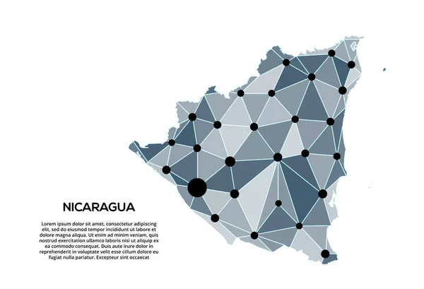 Nicaraguas Kommunikationsnätverkskarta Vektorbild Låg Poly Global Karta Med Stadsljus — Stock vektor