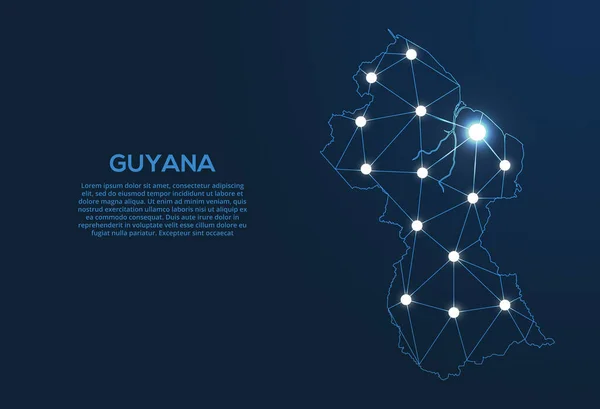Guyanas Kommunikationsnätverkskarta Vektor Låg Poly Bild Global Karta Med Ljus — Stock vektor