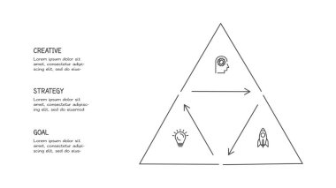 Üç seçeneği olan karalama bilgi ögeleri. Sunum için vektör iş şablonu