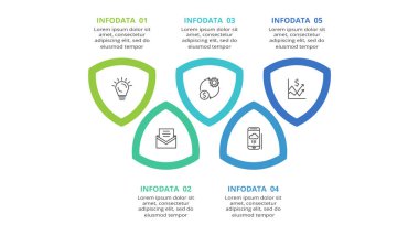 5 adım, seçenek, parça veya süreçle bilgi için yaratıcı bir kavram.