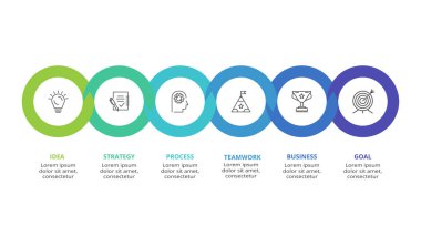 6 adım, seçenek, parça veya süreçle bilgi için yaratıcı bir kavram.