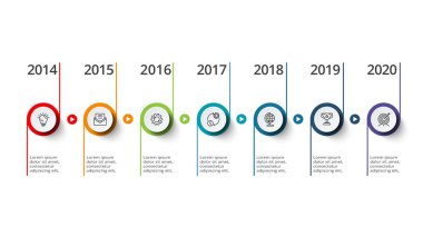 7 elementten oluşan zaman çizelgesi, web, iş ve sunumlar için bilgi şablonu