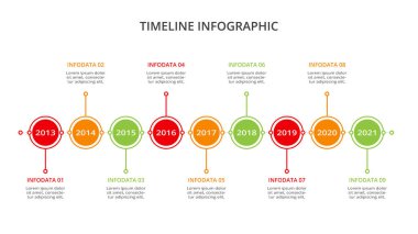 7 elementten oluşan zaman çizelgesi, web, iş ve sunumlar için bilgi şablonu
