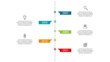 7 elementten oluşan zaman çizelgesi, web, iş ve sunumlar için bilgi şablonu