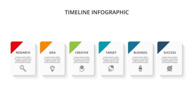 6 unsurlu zaman çizelgesi, web, iş ve sunumlar için bilgi şablonu