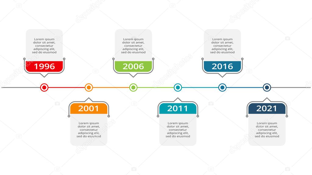 Timeline with 7 elements, infographic template for web, business, presentations