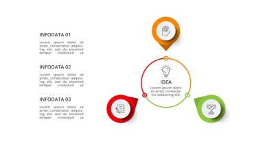 Diyagram, grafik, sunum ve yuvarlak grafik için bilgi tasarım vektörü ve pazarlama simgeleri.