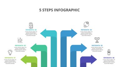 6 adım, seçenek, parça veya süreçle bilgi için yaratıcı bir kavram.