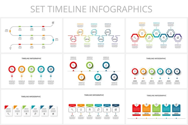 Ustaw oś czasu z elementami, szablon infograficzny dla sieci, biznesu, prezentacje, ilustracja wektorowa — Wektor stockowy