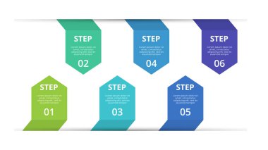 6 adım, seçenek, parça veya süreçle bilgi için yaratıcı bir kavram.