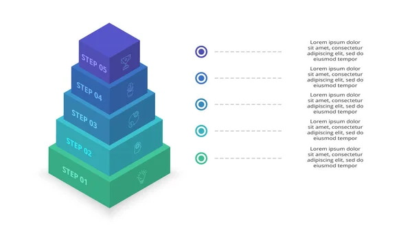 Pirámide Infografía Vectorial Tabla Comparación Con Capas Levitantes Coloridas — Vector de stock