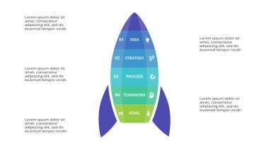 5 adım, seçenek, parça veya süreçle bilgi için yaratıcı bir kavram.
