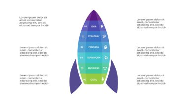 6 adım, seçenek, parça veya süreçle bilgi için yaratıcı bir kavram.