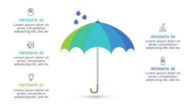 5 adım, seçenek, parça veya süreçle bilgi için yaratıcı bir kavram.