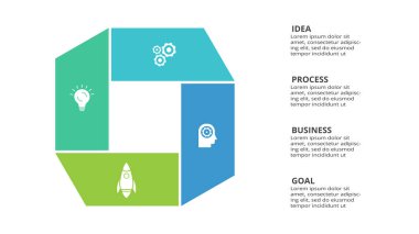 4 adım, seçenek, parça veya süreçle bilgi için yaratıcı bir kavram.