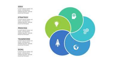 5 adım, seçenek, parça veya süreçle bilgi için yaratıcı bir kavram.