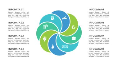 8 adım, seçenek, parça veya süreçle bilgi için yaratıcı bir kavram.