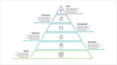 6 adım, seçenek, parça veya süreçle bilgi için yaratıcı bir kavram.