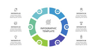 6 adım, seçenek, parça veya süreçle bilgi için yaratıcı bir kavram.