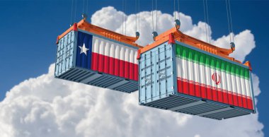Teksas ve İran bayraklı konteynırlar. 3B Hazırlama 