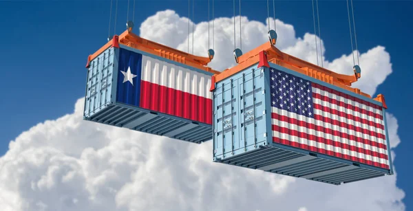 Freight containers with Texas and USA flags. 3D Rendering