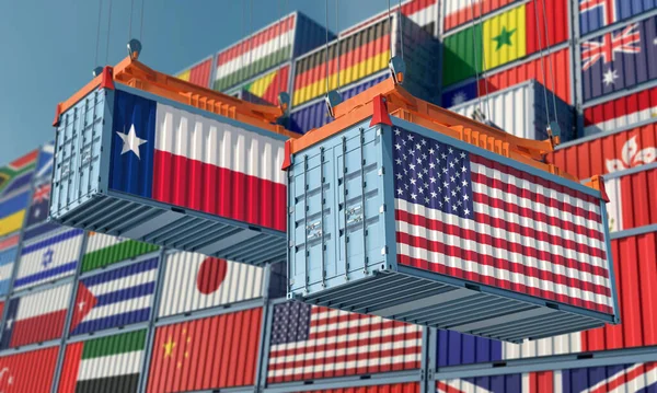 Freight containers with Texas and USA flags. 3D Rendering