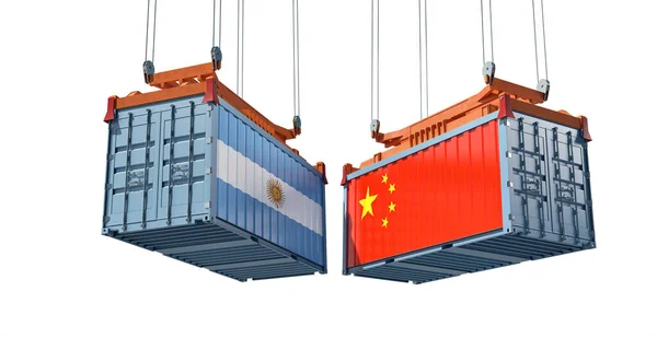 Frachtcontainer Mit Argentinischen Und Chinesischen Nationalflaggen Rendering — Stockfoto