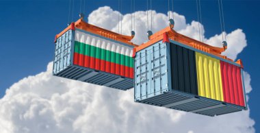 Bulgaristan ve Belçika ulusal bayraklı yük konteynerleri. 3B Hazırlama 