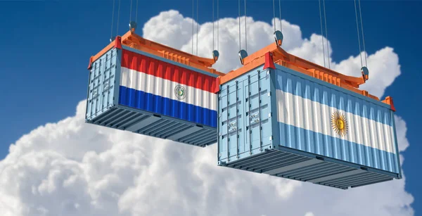 Freight Containers Argentina Paraguay National Flags Rendering — Stock Photo, Image