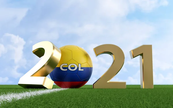 Ποδόσφαιρο 2021 Ποδόσφαιρο Μπάλα Στην Κολομβία Σχεδιασμός Σημαία Ένα Γήπεδο — Φωτογραφία Αρχείου