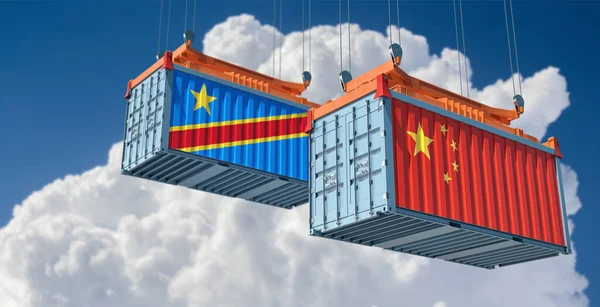 Freight Containers Democratic Republic Kongo China National Flags Rendering — Stock Photo, Image