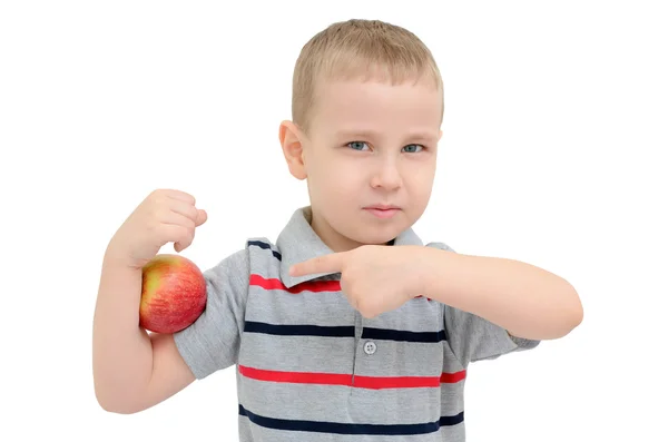 Las manos de los niños dan una manzana aislada sobre fondo blanco — Foto de Stock