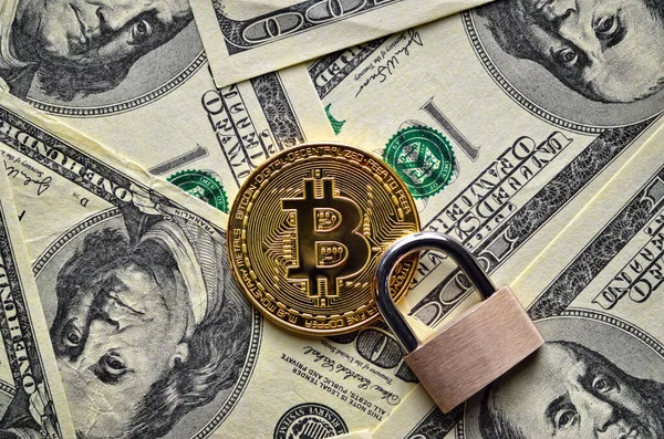 Bitcoin Cryptocurrency Zár Védi Ellentétben Amerikai Dollárral Jogdíjmentes Stock Fotók