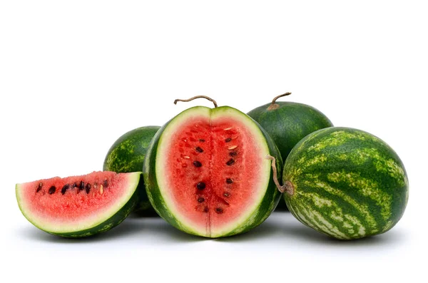 Reife Grüne Wassermelonen Isoliert Auf Weißem Hintergrund — Stockfoto
