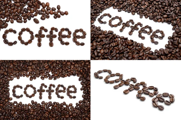 コーヒーワード 白のローストコーヒー豆 — ストック写真