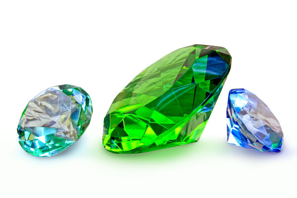 Драгоценные камни, украшения на белом фоне
