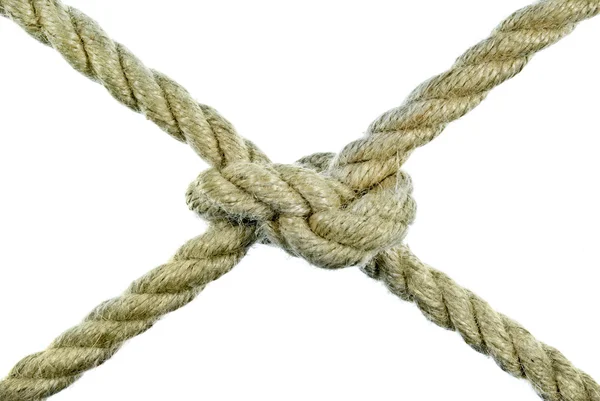 La corde attachée dans un nœud sur un fond blanc — Photo
