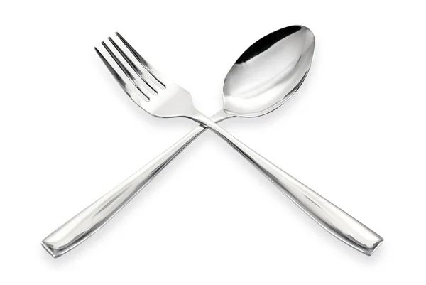 Colher e garfo isolado em um fundo branco — Fotografia de Stock